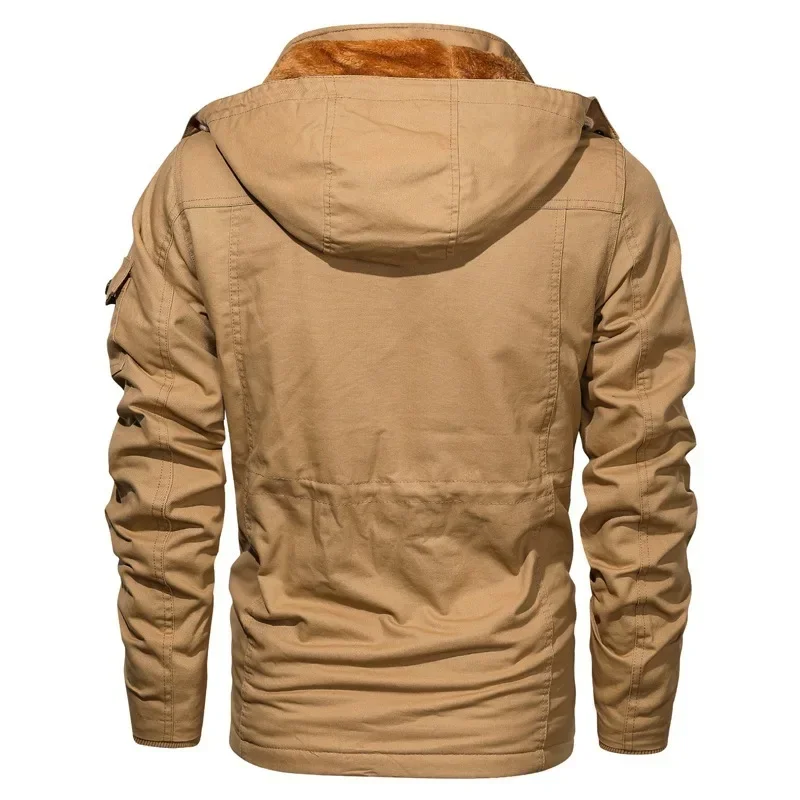 Outdoor Capuchon Casual Meerdere Zakken Losse Jassen Mannen Plus Size Mode Fleece Jassen Winter Dikker Warme Parka 'S