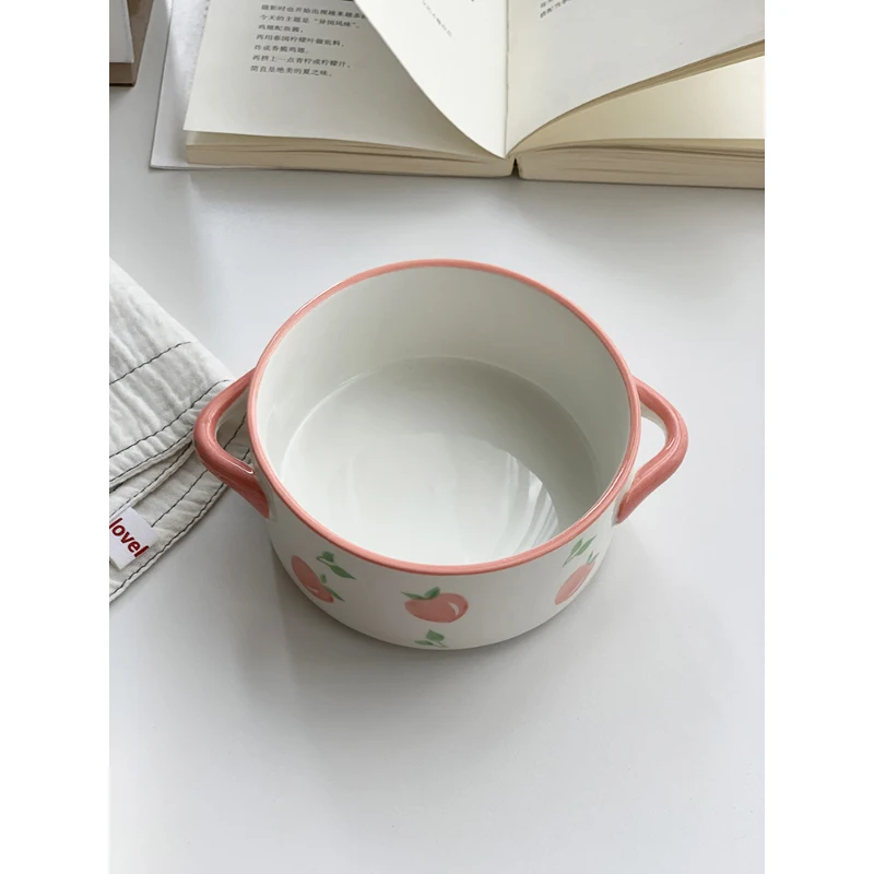 Ceramic Bowl 4 Inch Cute Peach Round Homehold Food Container Rice Lunch Soup Noodles Salad Yogurt Milk Oats Breakfast Bowls