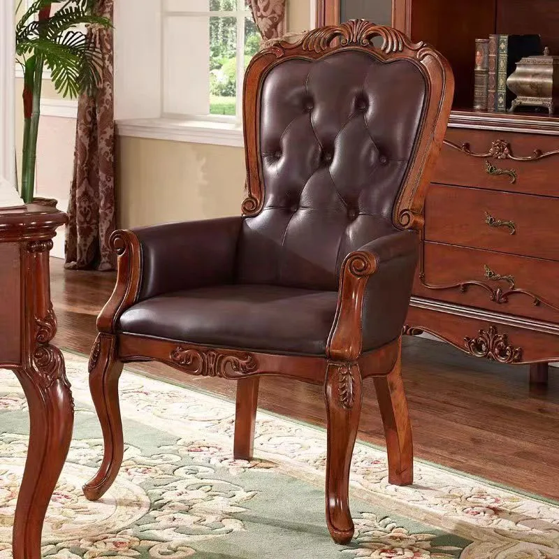 Solid wood leather backrest leisure chair home office computer chair