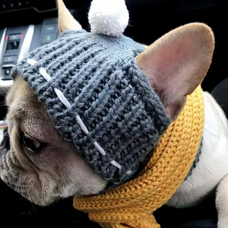 Winter Warm Dog Hat Dog Cap Christmas Pet Hats Dog Accessories Woolen Puppy Hat With Ball Headwear For Small Dogs French Bulldog