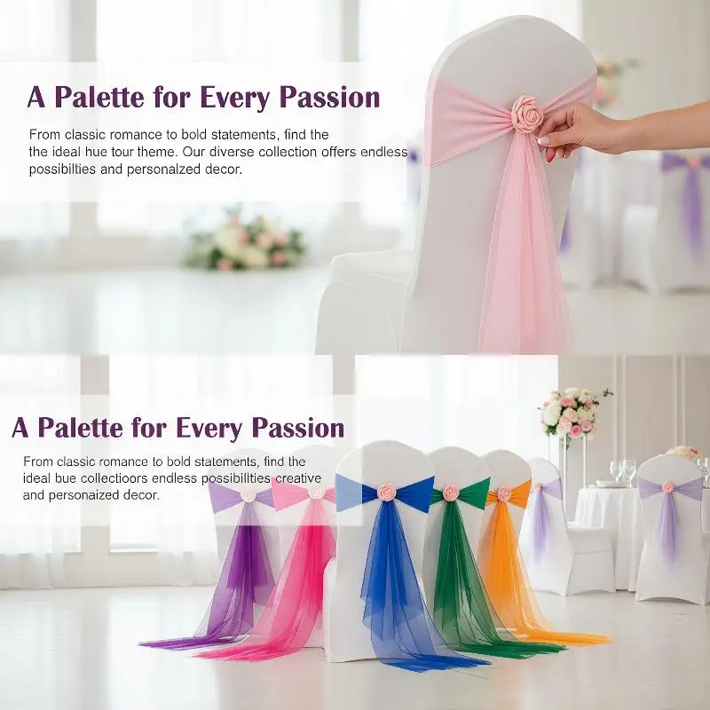 1 Piece Organza Chair Sashes Flower Spandex Organza Chair Decoration Wedding Party Festival Chair Covers And Bows For Christmas