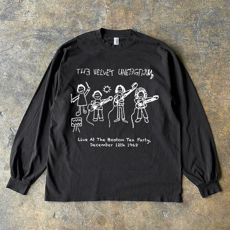 Heavyweight 300g Pure Cotton Long Sleeve T-Shirt Street Hip Hop Vintage Style by Xiao Chen Story Multi