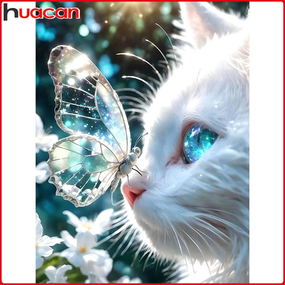 

Huacan Full Diamond Painting Cat Butterfly Diamond Embroidery Animal Flower Complete Kit Picture Of Rhinestones