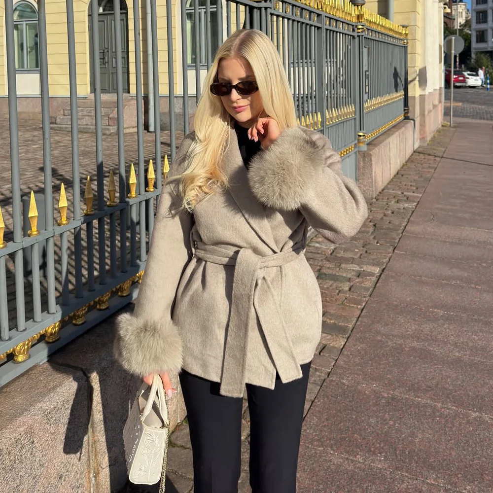 TARUXY Vlněné kabáty z lišky, dámské, krátké, kancelářské, dámské, odnímatelné, elegantní, oboustranné, vlněné, kardiganové, 2025 - náhled 4