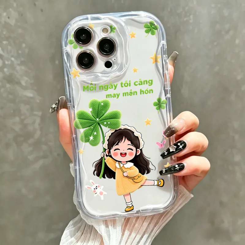 Ins Four-leaf Clover Glossy Phone Case For Samsung Galaxy A55 A57 S26 S24 S25 Ultra S23 Plus A55 A37 A36 A17 A27 A15  A06 Cover