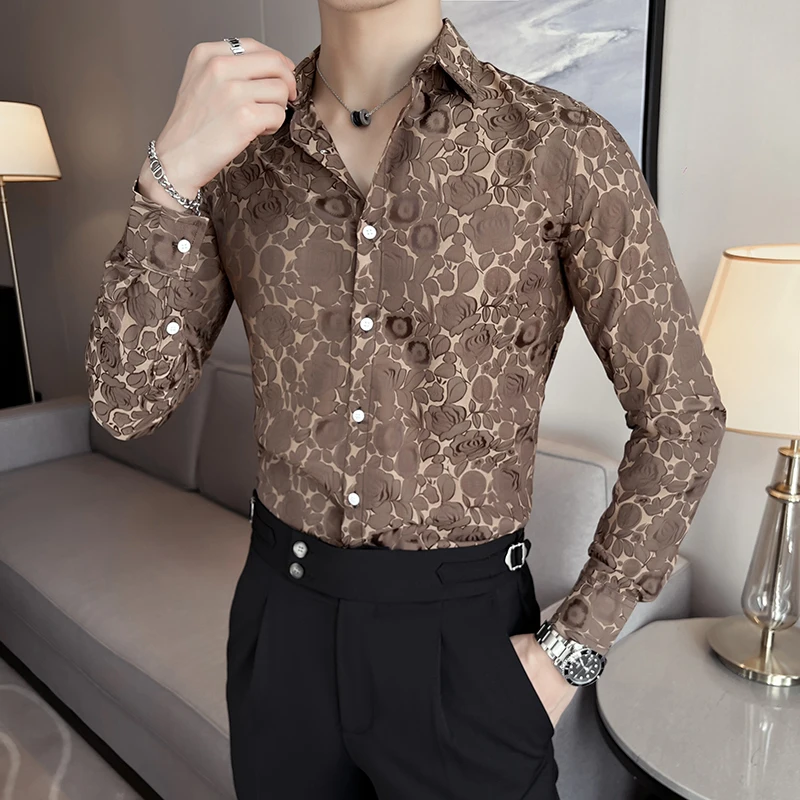 Fashion Streetwear Long-Sleeved Floral Shirts for Men Spring and Autumn Turn-down Collar Korean Camisas De Hombre Men\'s Clothing