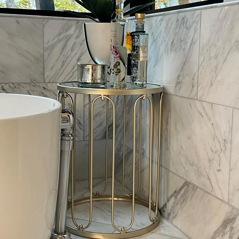 Gold Round Nesting End Table Set with Mirrored Tops by Rutledge & King Braswell