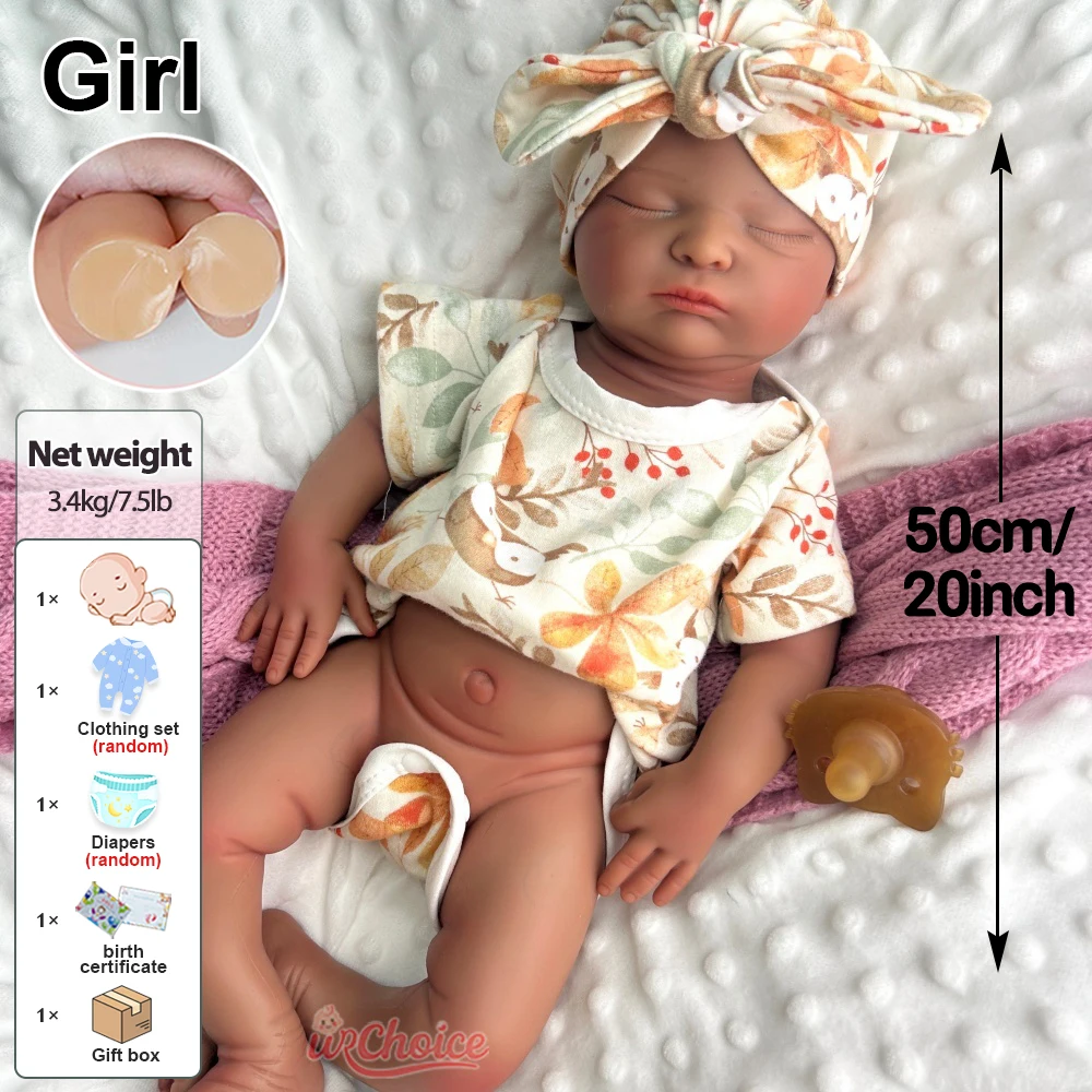 20-calowa lalka reborn z otwartymi ustami, ciemną skórą, realistyczna, ruchoma, silikonowa, ręcznie robiona, obciążona, elastyczna lalka do sesji zdjęciowych w studio.