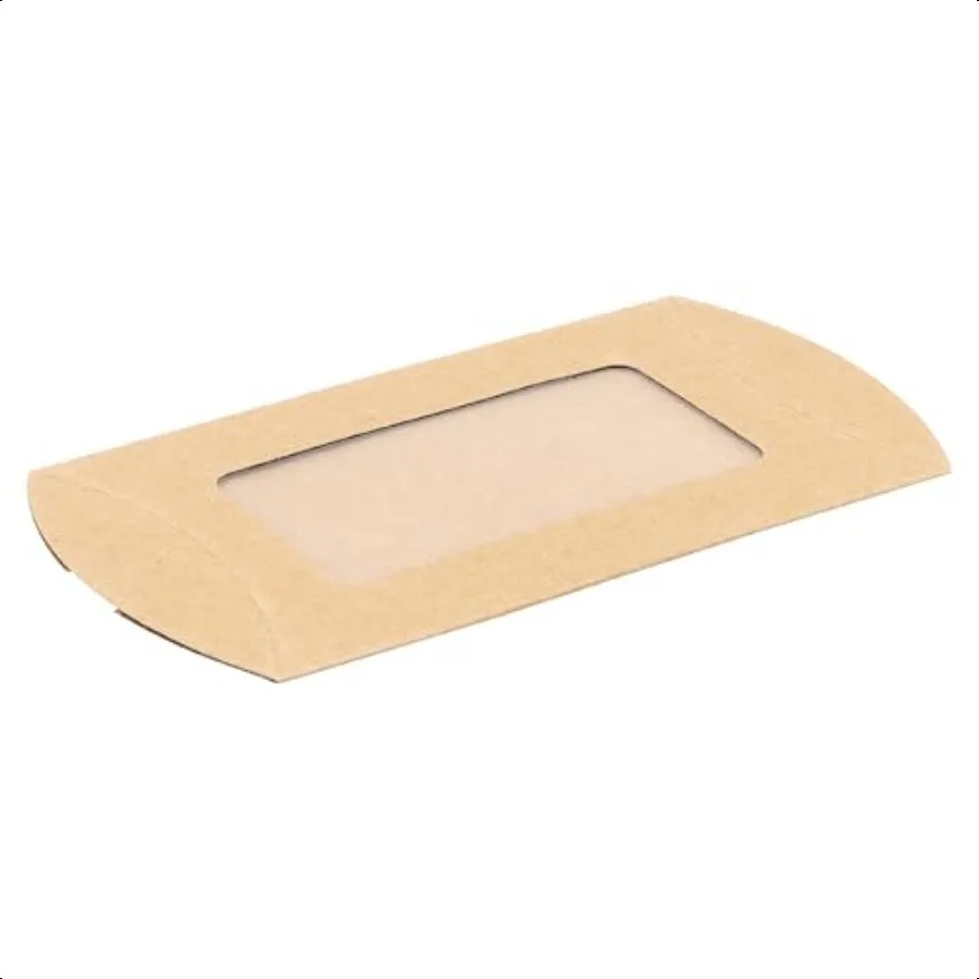 100PCS Kraft Pillow Boxes 5.7 x 3 Inches Small Pillow Gift Boxes with Window Pillow Candy Favor Boxes with Jute for Craft Weedi