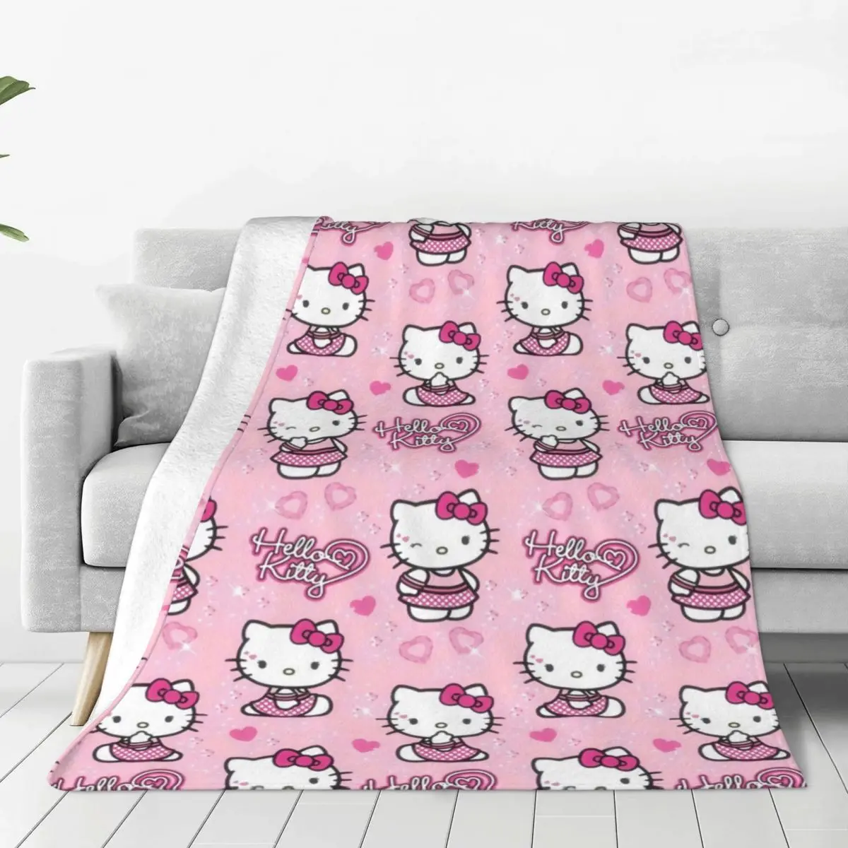 

Fluffy Baby Blanket Hello Kitty Sofa Camp Nap Bedspread Cozy Flannel Blanket Bedroom Decor