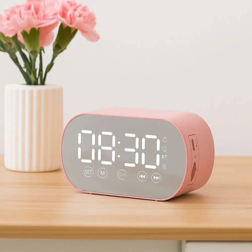Rechargeable LED Digital Alarm Clock Portable Wireless Bluetooth Bluetooth Speaker HD Mirror Display Sleep Timer Gift