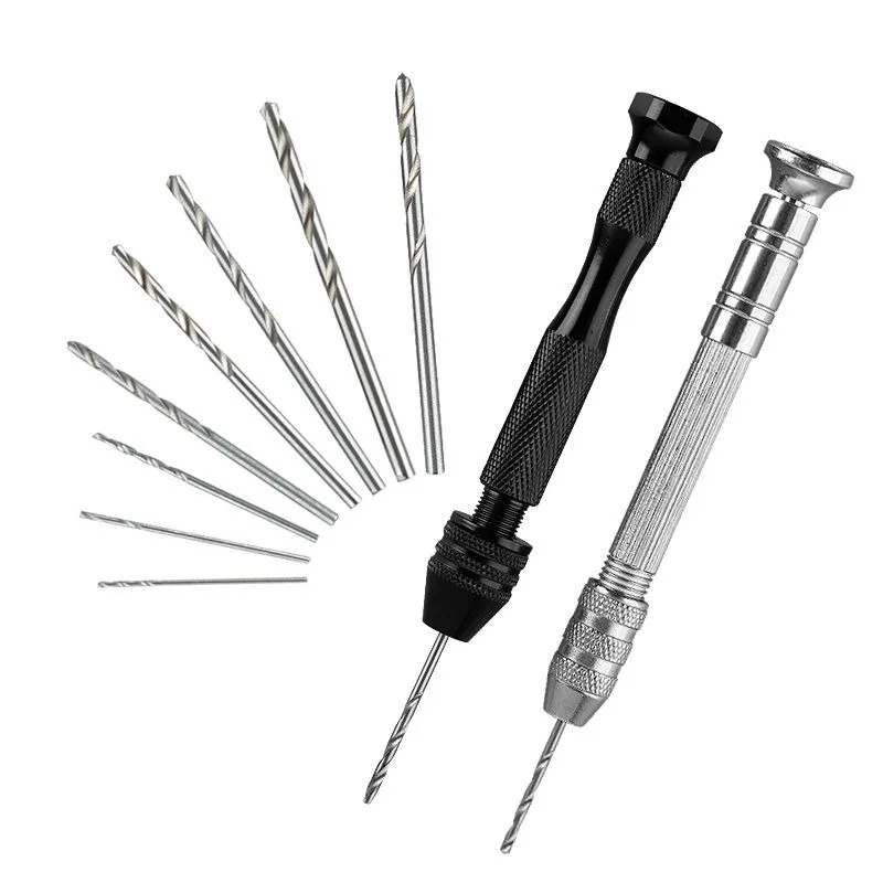 Mini Tool Set with Black Hand Twist Drill 10Pcs Fried Dough Twists Drill for Woodworking Drilling Rotary Wood Holes Tools