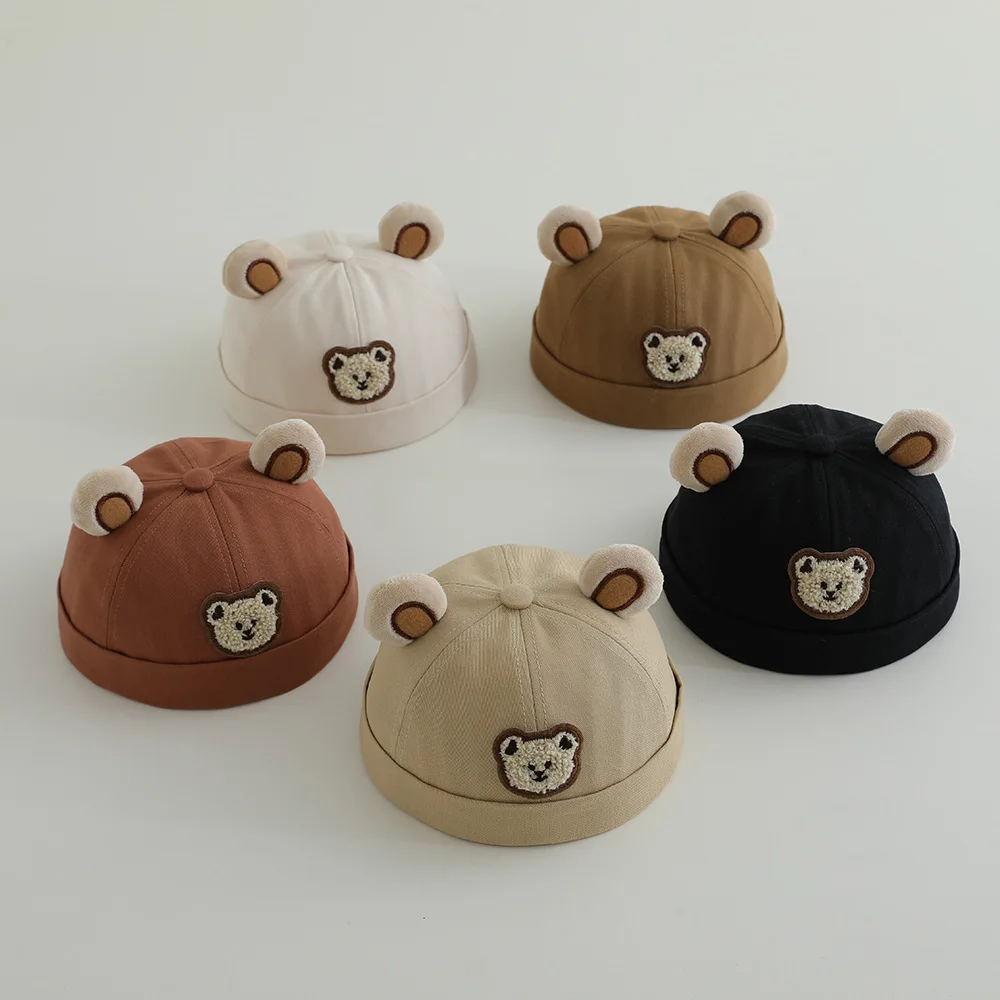 หมีน่ารักเด็ก Brimless หมวกการ์ตูนเด็กวัยหัดเดินโดม Melon หมวก 1-3 ปีเด็กหญิงฝ้ายหมวก Bonnet ฤดูใบไม้ผลิเด็ก Docker หมวก