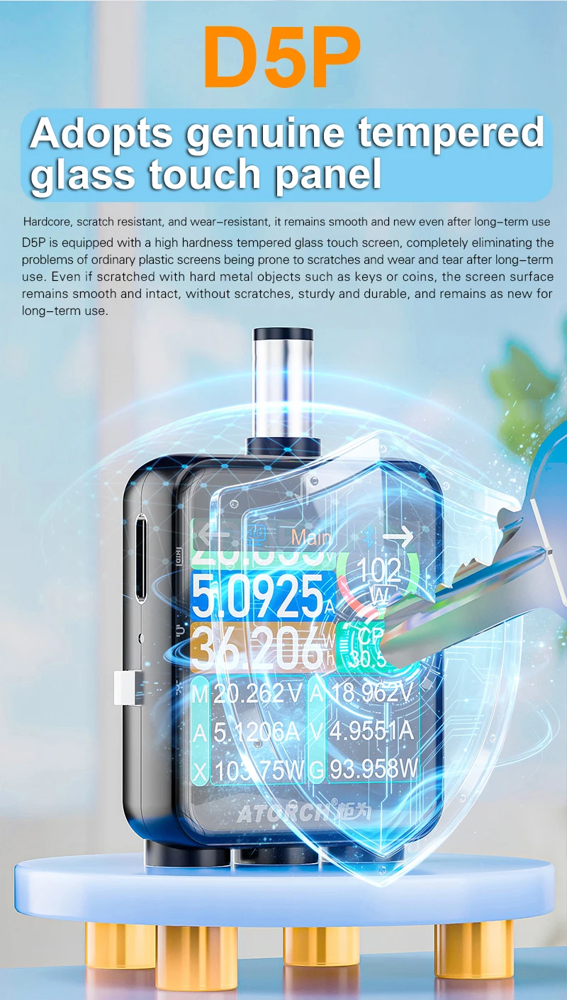 ATORCH D5P Touchscreen DC5.5 Tester DC 4.5-80V 12A Digital Voltmeter Amperemeter Wattmeter Batteriekapazität Leistungsanalysator Monitor – Detail 10