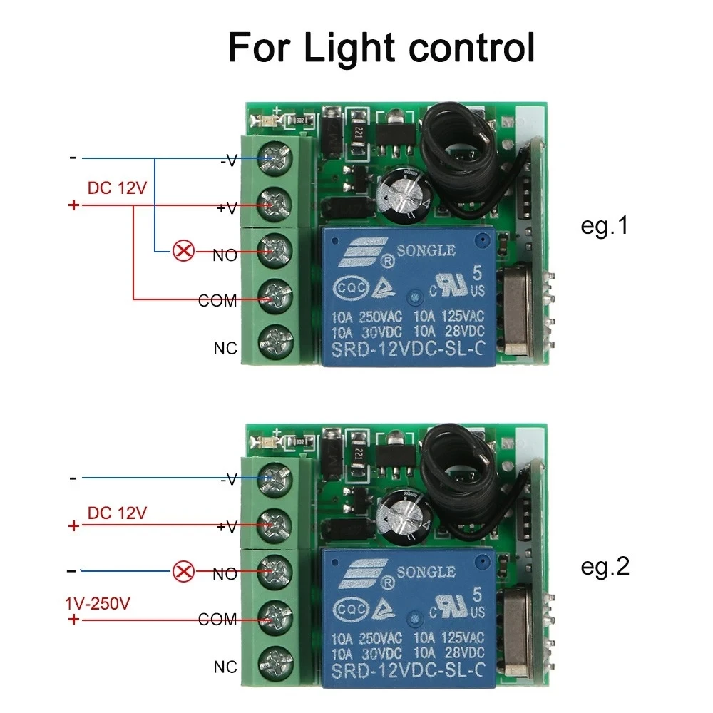 Remote Control Wireless Switch 433Mhz DC 12V 1CH RF 10A Relay Receiver and 2CH Transmitter For Door Electromagnetic Lock