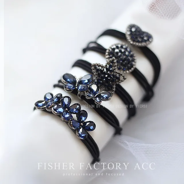 2023 niebieski Rhinestone kwiat Scrunchies kobiety dziewczęta elastyczne gumki do włosów akcesoria krawat gumka do włosów liny nakrycia głowy nakrycia głowy