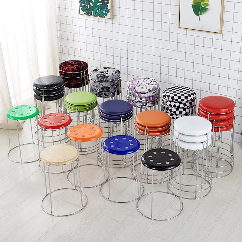 #¥ Luxury Nordic Round Metal Modern Stackable Dining Stool Chair Metal Living Room Chairs
