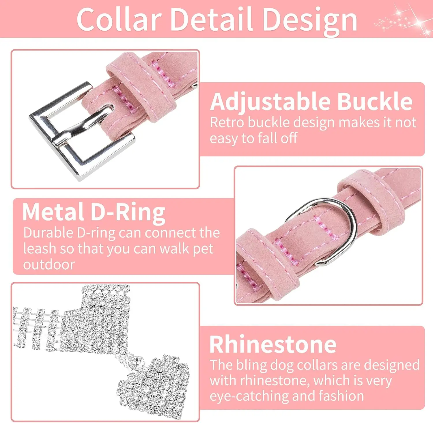 Luxury Rhinestone Dog Collar for Small Dogs Cats, Soft Sueded Puppy Collar Diamond Cat Necklace Crystal Jewelry Pet Accessories