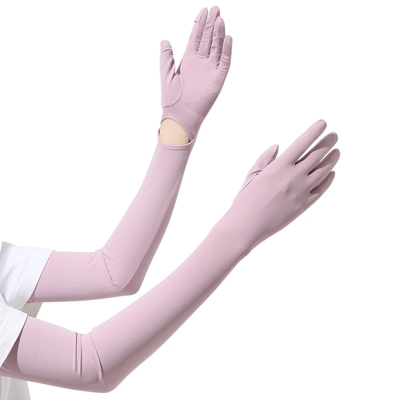 Guantes de protección solar de manga larga para mujer, conjunto de manga de hielo de seda fina para ciclismo, protección UV para brazos, Verano