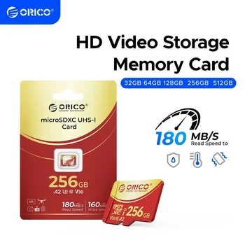 Tarjeta de memoria ORICO MicroSDXC UHS-I de 64GB, 180MB/s, grabación 4K UHD, U3, Class10, V30, A1, Micro SD para cámara de acción, cámara de salpicadero. 1