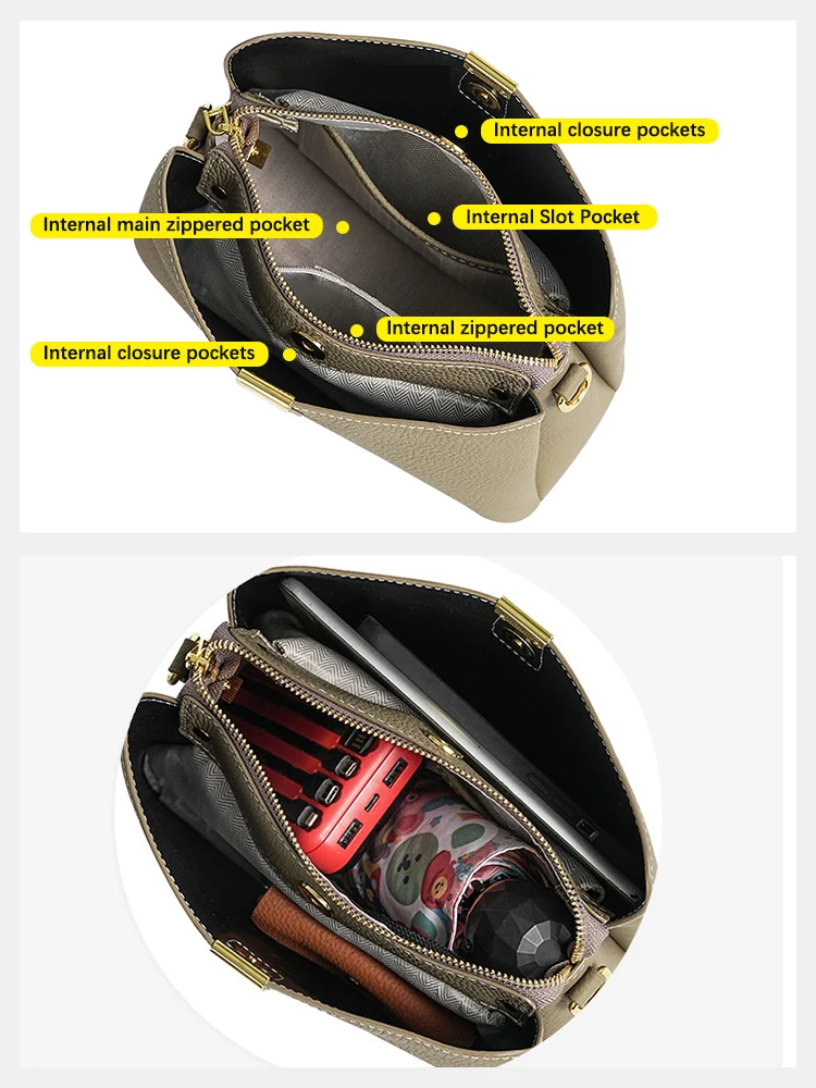 Zency Genuine Leather Women Shopper Shoulder Bag Large Capacity Bucket Handbag Top Handle