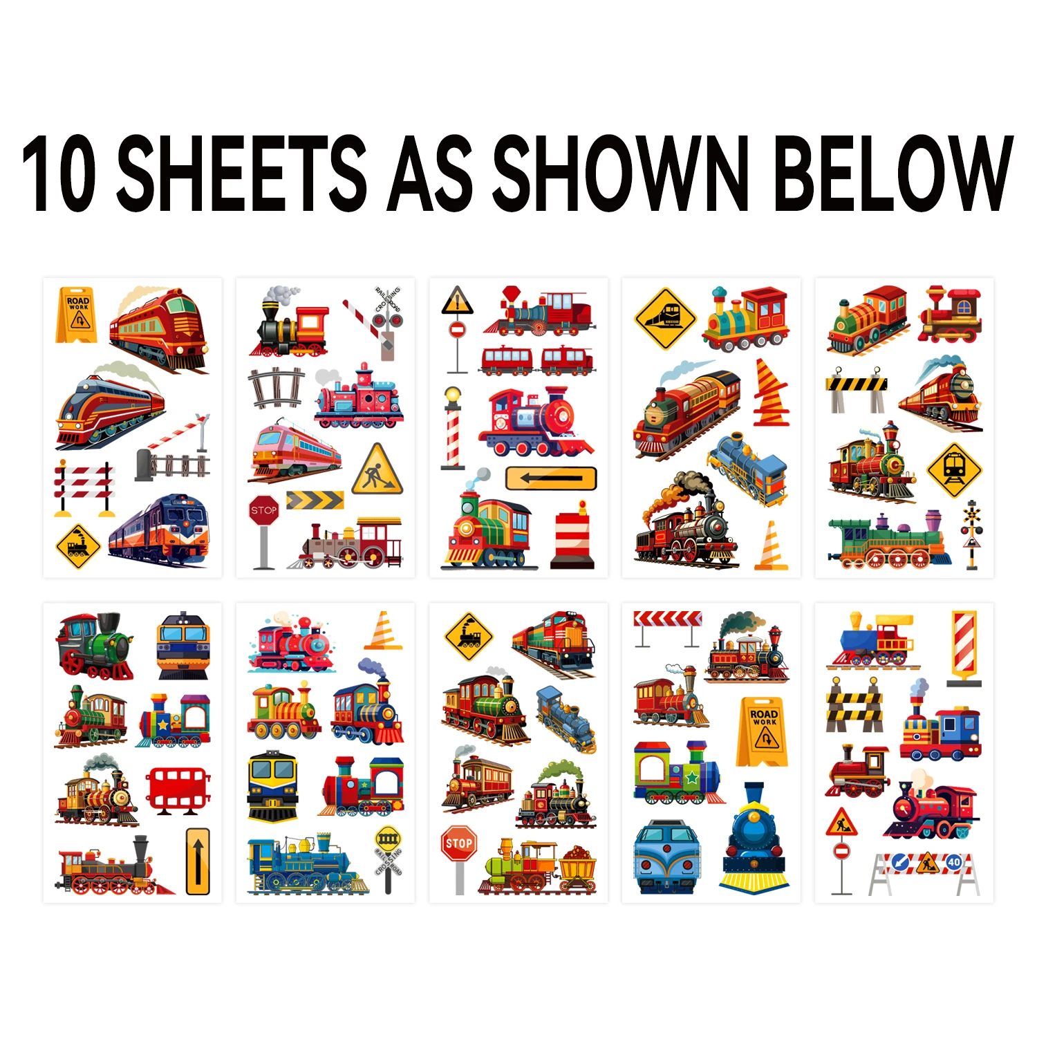 10 Sheets Vintage Train Transportation Temporary Tattoos for Kids | Super Cute Train Theme D Birthday Party Favors Supplies