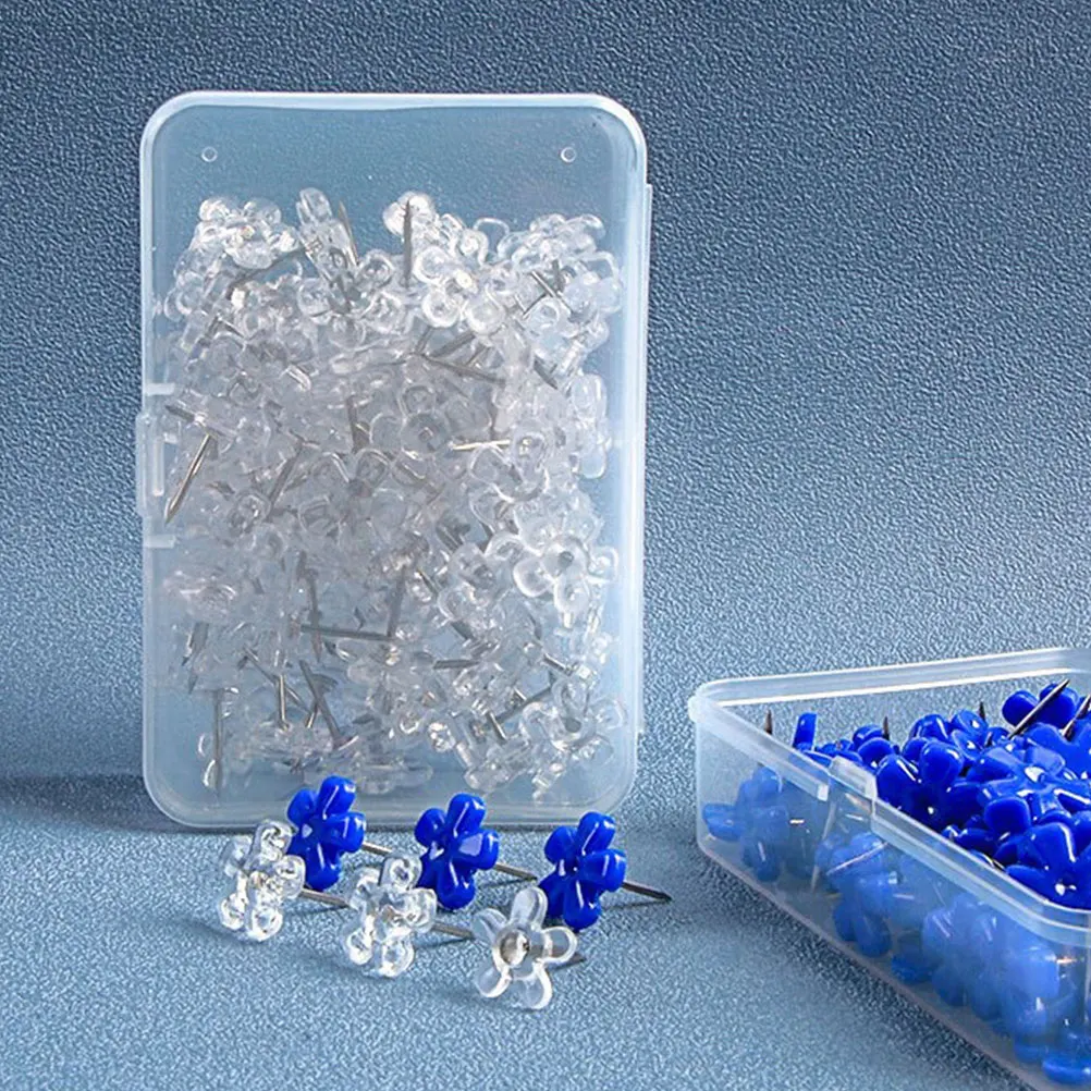 

100pcs Transparent Push Pins Flower Shaped Thumb Tacks Multi-Function Small For Office Home Use Map Cork Board Accessories