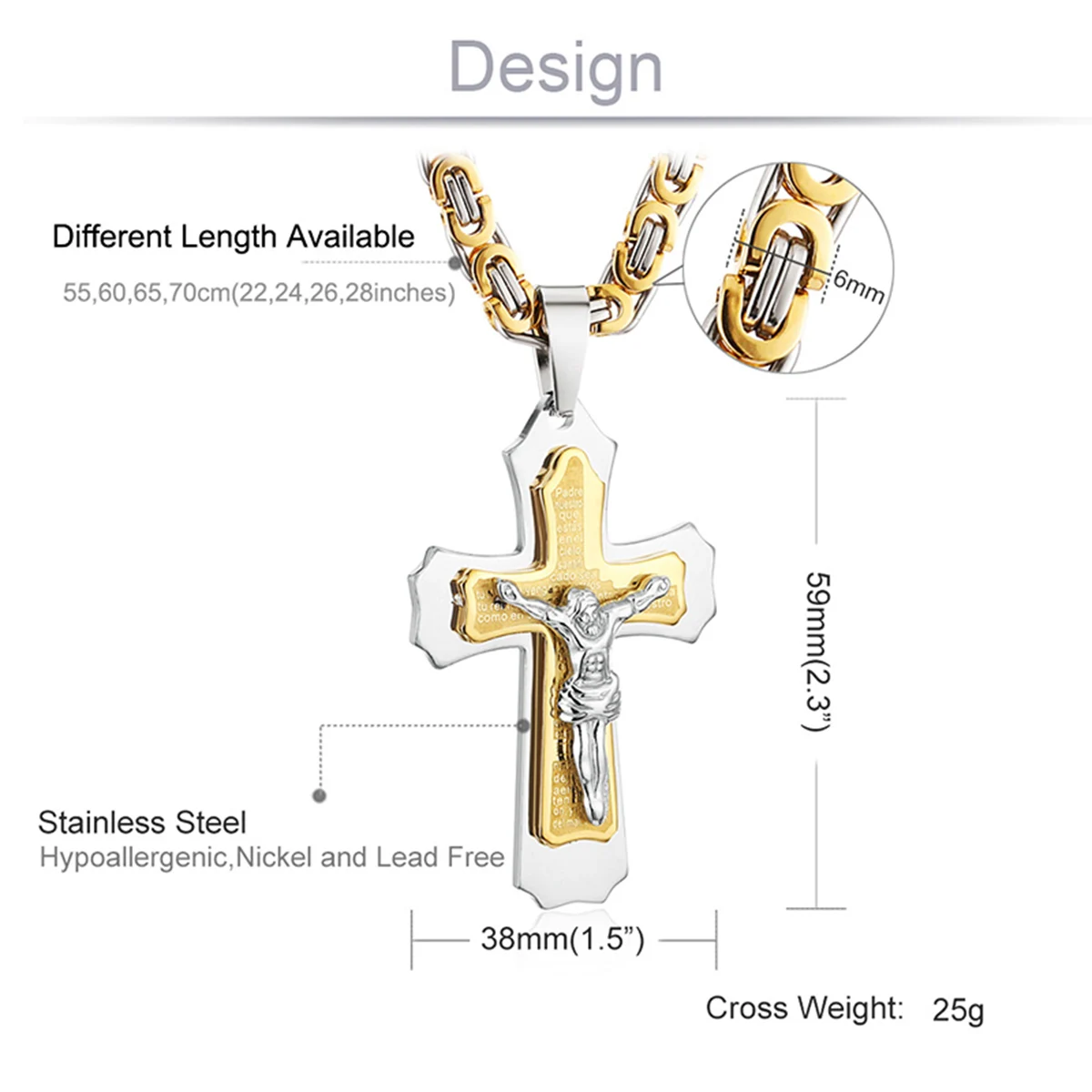 Heilige Bibel Kruzifix Jesus Kreuz Anhänger Halskette Männer Edelstahl Byzantinische Kette Halskette Christian Vaterunser Schmuck – Detail 1