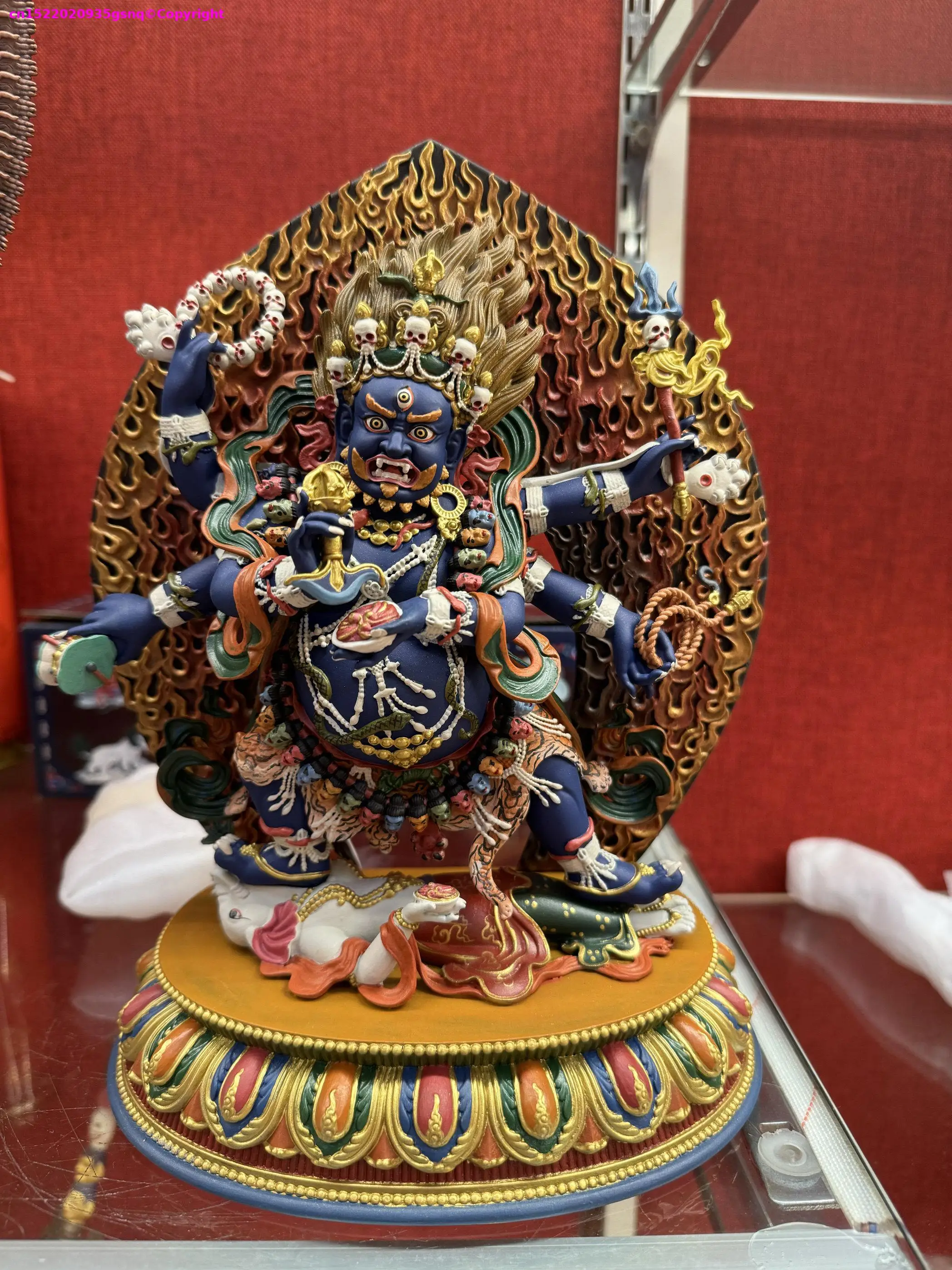 TOP Painted Buddha statue handmade copper carving Buddha statue Maha-ga-la Dark Protector Buddha Buddhist monk enshrine