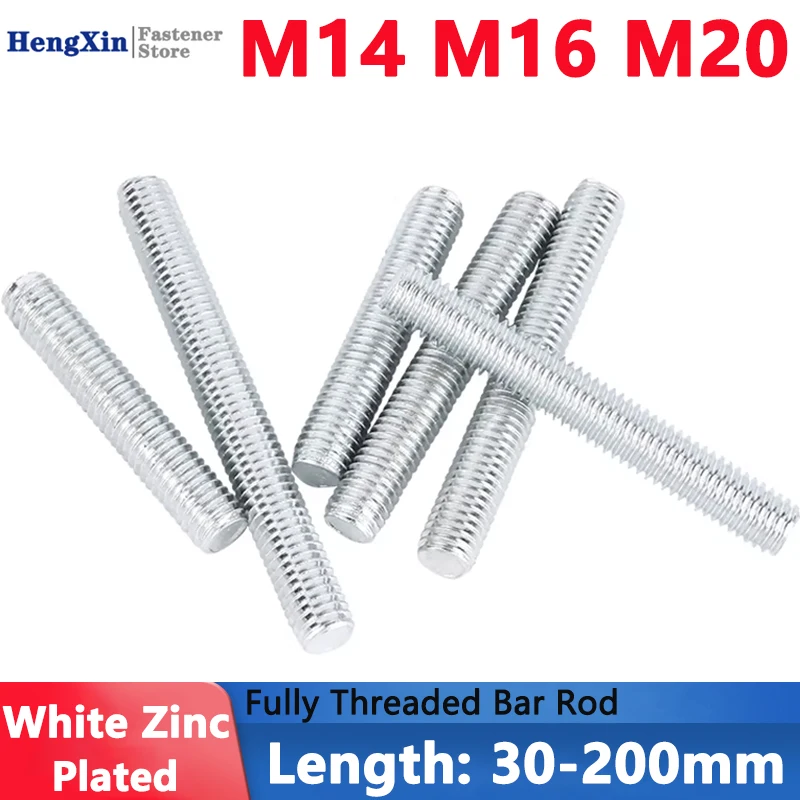 

2-10Pcs M14 M16 M20 Zinc Plated Full Threaded Rod Fully Metric Thread Rods Bar Screw Galvanized Bolt Stud Tooth Stick L=30-200mm