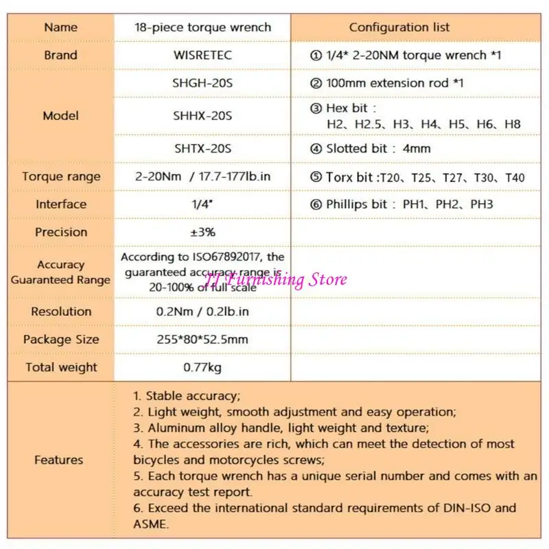 A9LB 토크 렌치 세트 자전거 실외 도구 2-20Nm 기계식 조절 가능한 토크