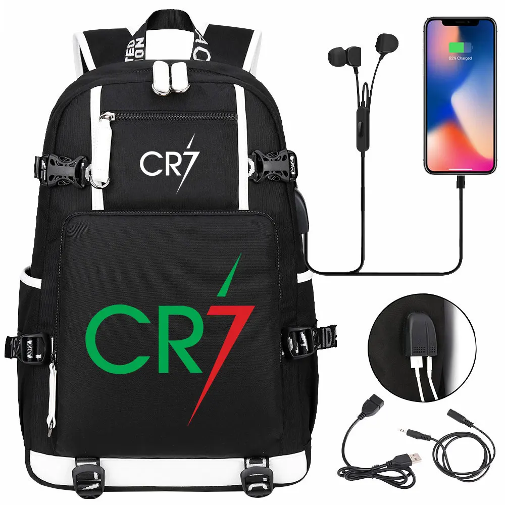 Mochila de camuflaje CR7 USB ligera para ordenador portátil, bolsa de viaje informal para jóvenes, bolsa de deporte al aire libre para adolescentes,