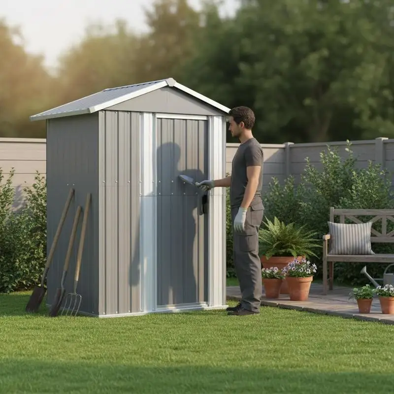 Casetta porta attrezzi in metallo/garage da giardino 126x97,5x177 cm. Questo ripostiglio per attrezzi è realizzato in acciaio zincato, che lo rende resistente alla ruggine e durevole. Ampio spazio di