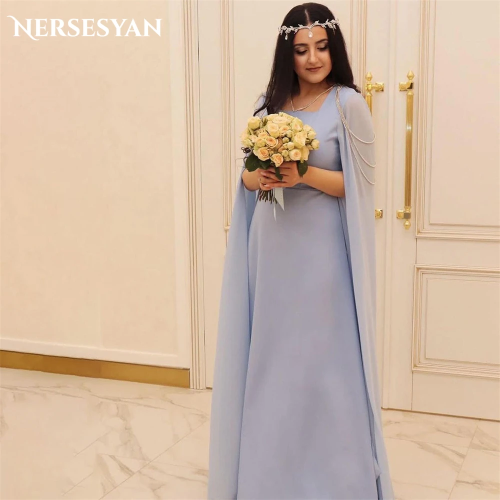 

Nersesyan Lavender Glitter A-Line Formal Evening Dresses Square Collar Cape Sleeves Prom Dress Beading Celebrity Party Gowns