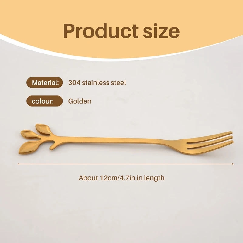 Dessert Forks 10 Pcs Stainless Steel Leaf Cake Fruit Forks Set Tasting Dessert Forks Kitchen Accessory Wedding Golden