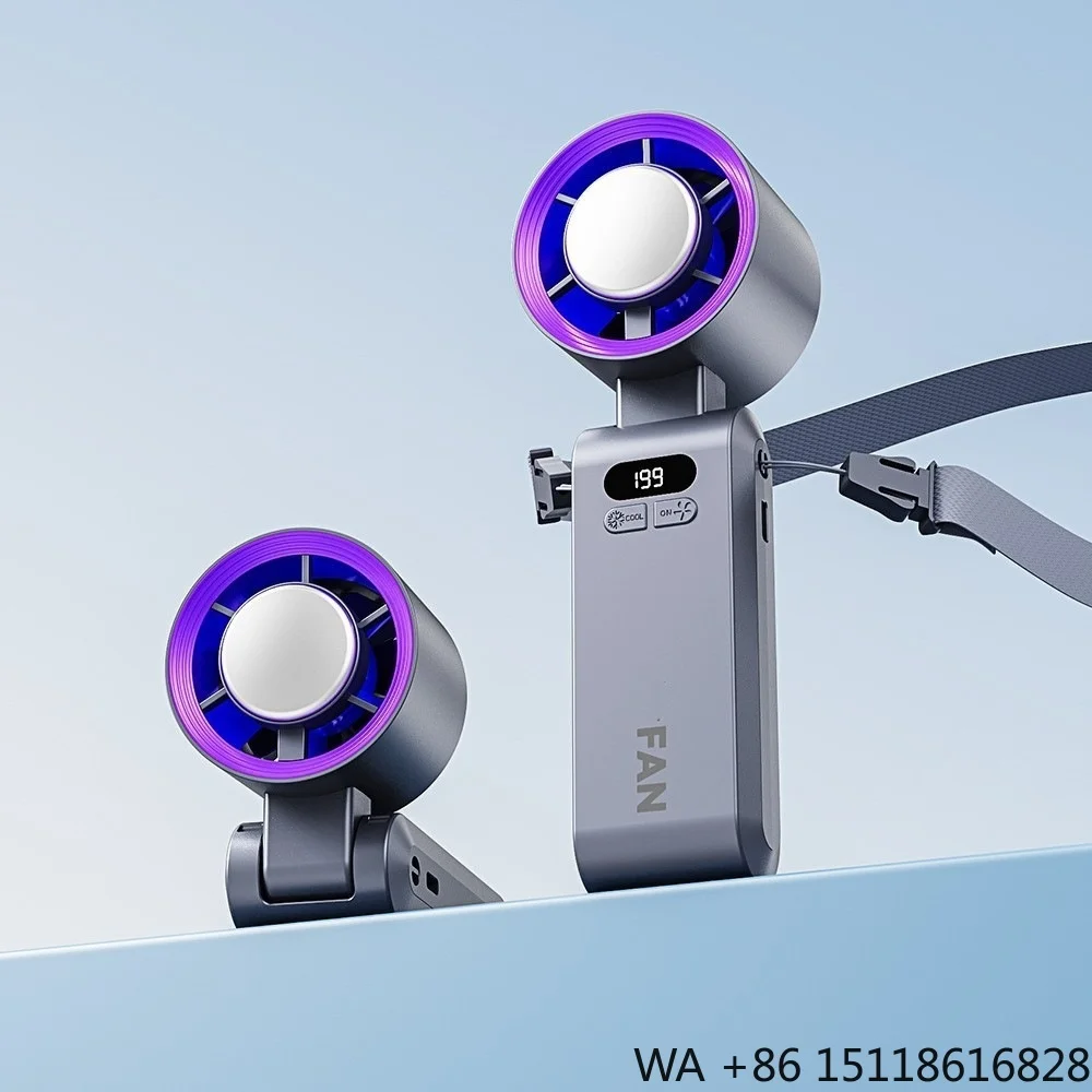 2026 High-speed Cooling Ice Compress Plastic Fan Mini Portable Folding Rechargeable Neck Strap Large Capacity Strong Wind