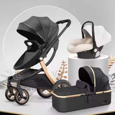 2024 New Baby Stroller 3 in 1with bassinet and car seat eggshell PU leather high quality luxury pram for newborn carriage