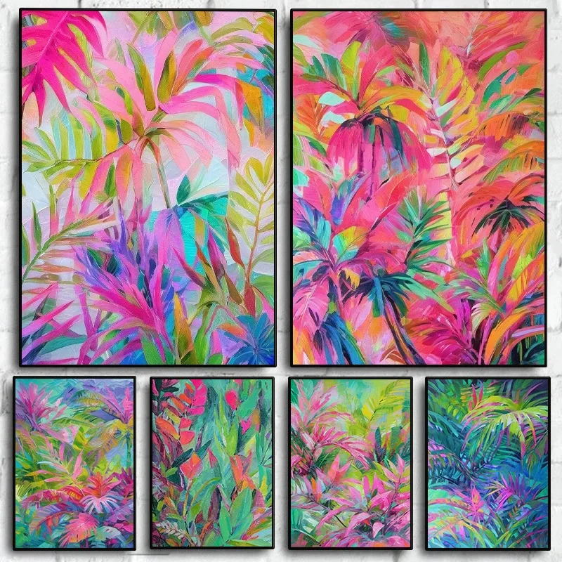 Colourful Botanical Leaf Digital Oil Painting By Numbers on Canvas Home Decor for Living Room Bedroom Handmade Gift Frameless