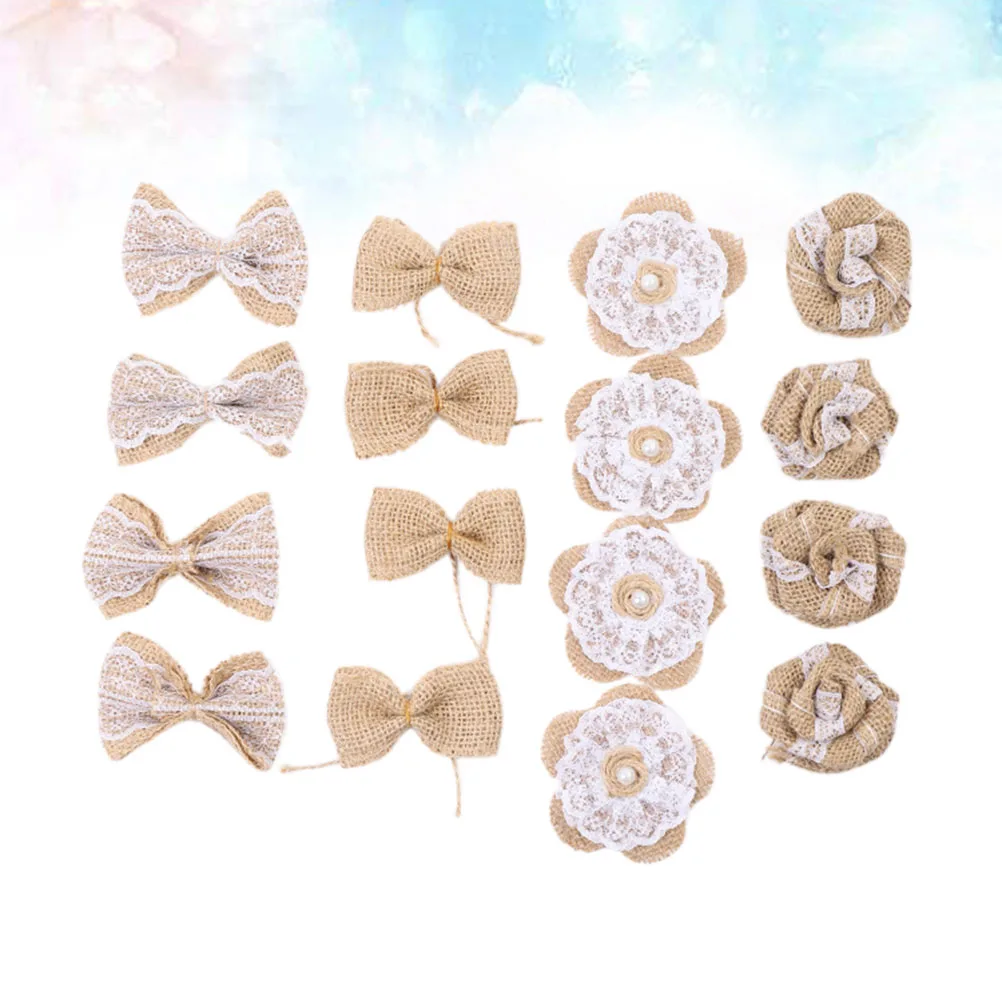 

16 pcs Festival Party Decorations Burlap Flowers Jute Cloth Accessories Holiday Wedding Bows Rough Texture for Bridal Bridesmaid