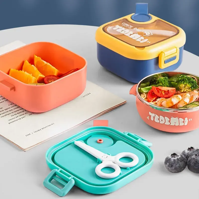 Bento Lunch Box Sealed Cute with Scissors Detachable Microwave Oven Heating Portable Lunch Box for Kids and Students