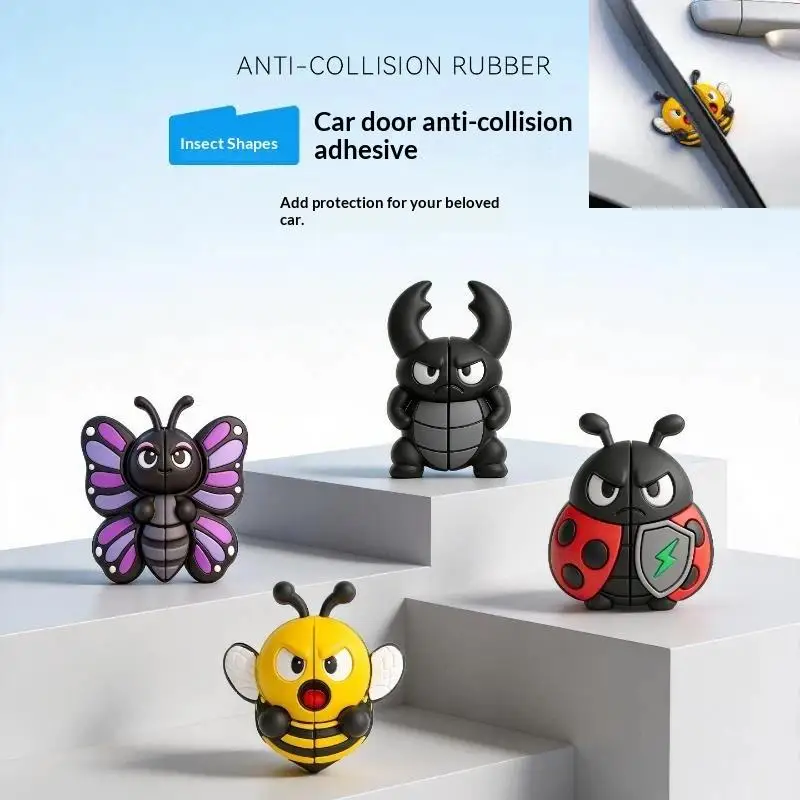 Gel anti-collision pour porte de voiture, design créatif en forme d'insecte, absorbeur de chocs, résistant aux rayures, pour tous les véhicules.