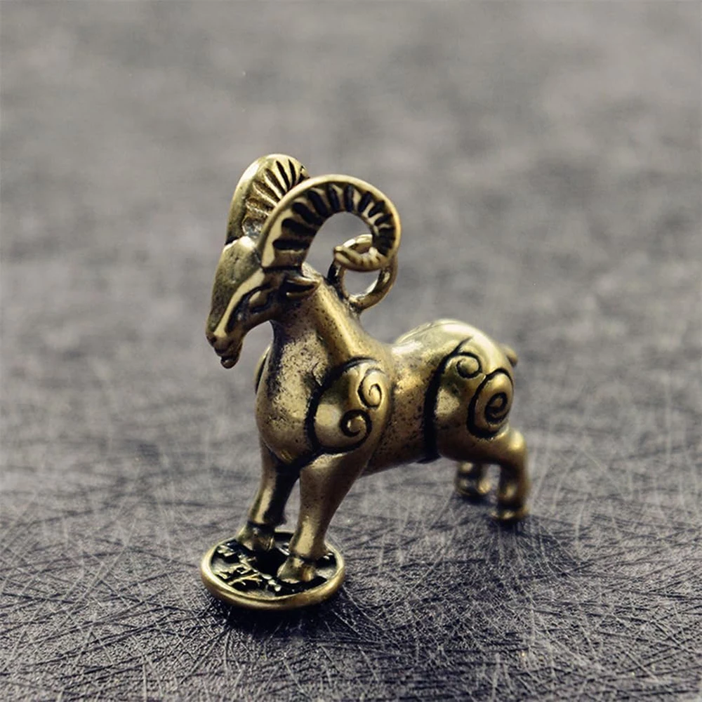 

Chinese Zodiac Goat Sculpture Step on Money Sheep Figurine Brass Animal Statue Desktop Ornament Wealth Fengshui for Home Decor