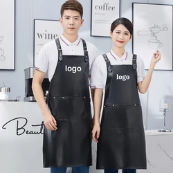 PU Waterproof Apron for Men Women Soft Artificial Leather Designer Kitchen Mandiles Restaurant Nail Hair Beauty Salon Work Apron