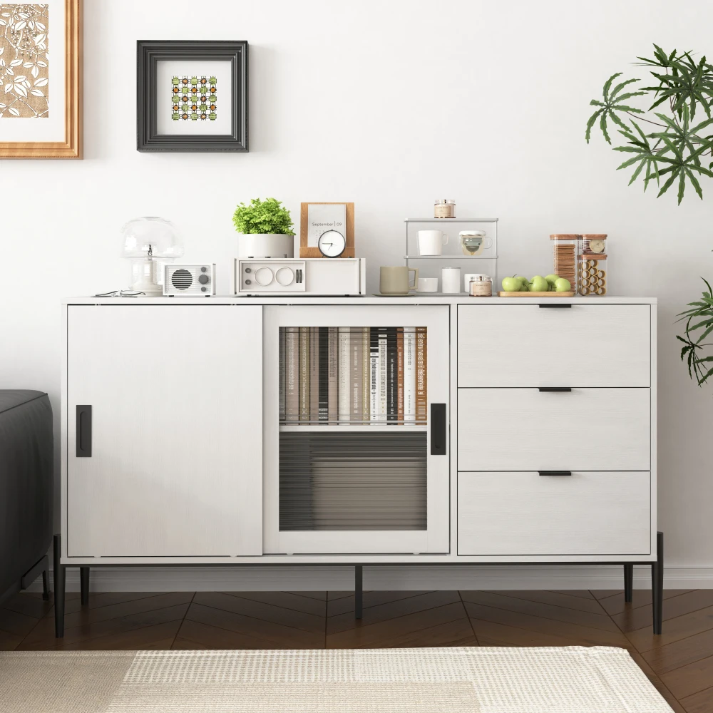 Glas-Schiebetür, 3 Schubladen, modernes Sideboard, Küche, Buffetschrank für Flure, Eingänge, Küche, Arbeitszimmer – Detail 4