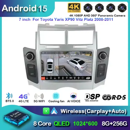 7 ''Android 15 Multimedia para Toyota Yaris XP90 Vitz Platz 2005 - 2011 Android Radio de coche Video navegación estéreo CarPlay Auto bt