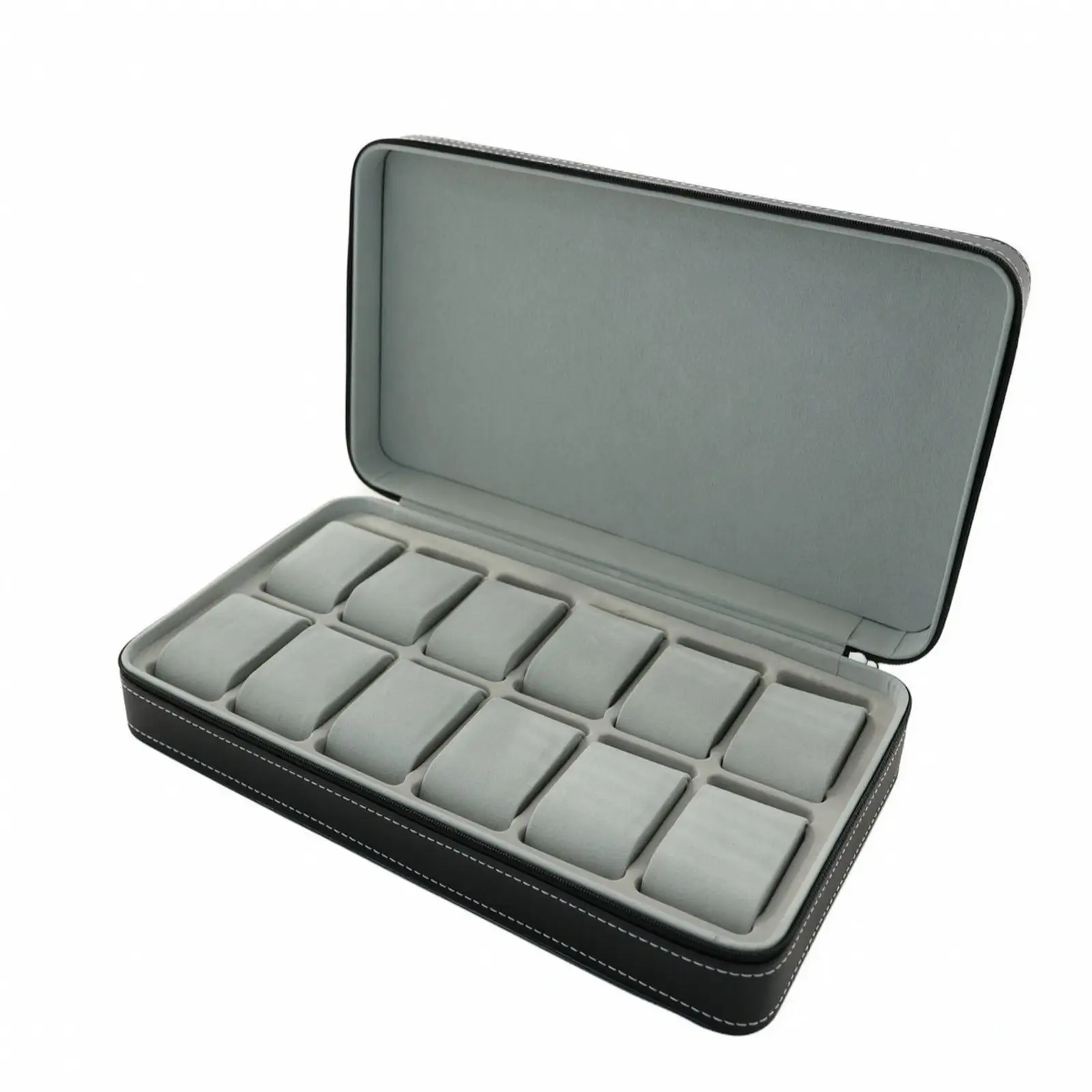 Compact Watch Organizer Box 12 Padded Slots PU Leather Exterior Velvet Interior for Safe Storage