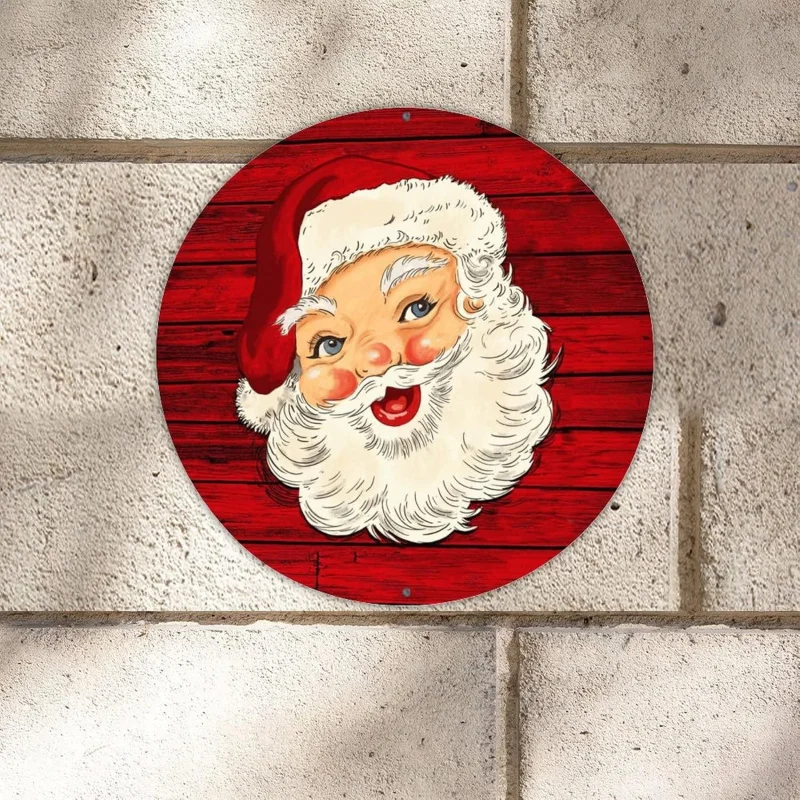 Santa Claus circular iron sign parked here Fun garage, kitchen, bar, club, coffee shop decoration