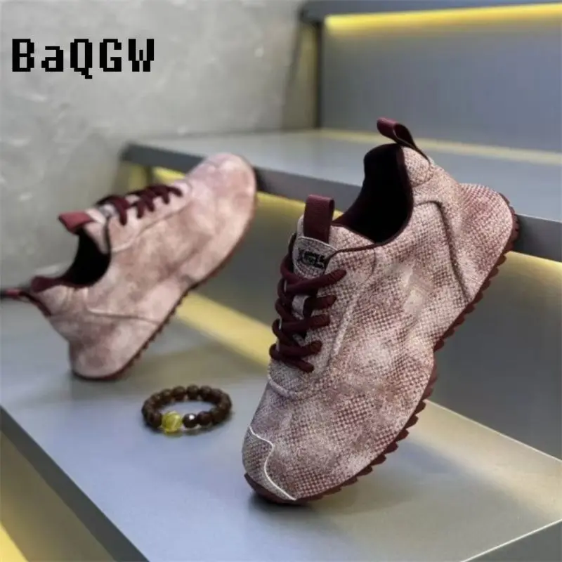 

2026 Spring Retro Distressed Textured Platform Sneakers Comfortable Lace-Up Casual Walking Shoes for Daily Wear