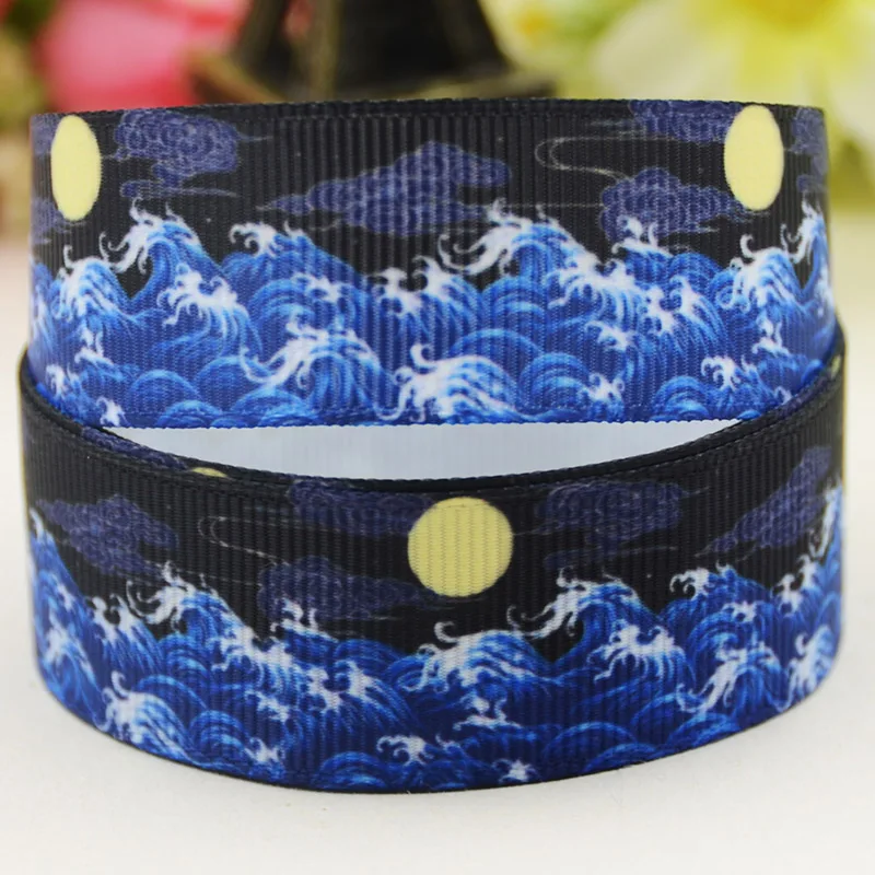 22mm 25mm 38mm 75mm Japanese wave Cartoon printed Grosgrain Ribbon party decoration 10 Yards