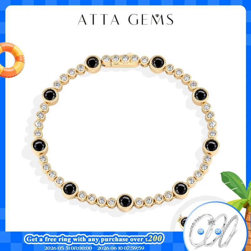 

ATTAGEMS New Black Moissanite Tennis Bracelets for Women Men s925 Sterling Silver Round Bubble Bracelet Anniversary Gift Jewelry